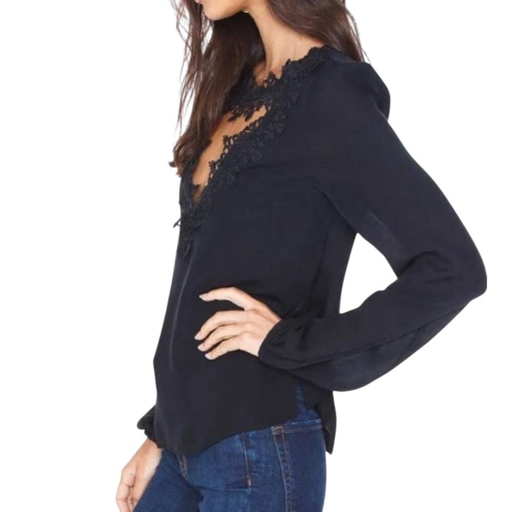 Cami NYC Tali Sheer Silk Blouse Open Lace Front Goth Romantic‎ Sz S (3018)